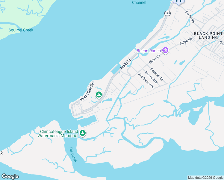 map of restaurants, bars, coffee shops, grocery stores, and more near 2331 Bay Side in Chincoteague