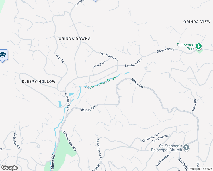 map of restaurants, bars, coffee shops, grocery stores, and more near 551 Miner Road in Orinda
