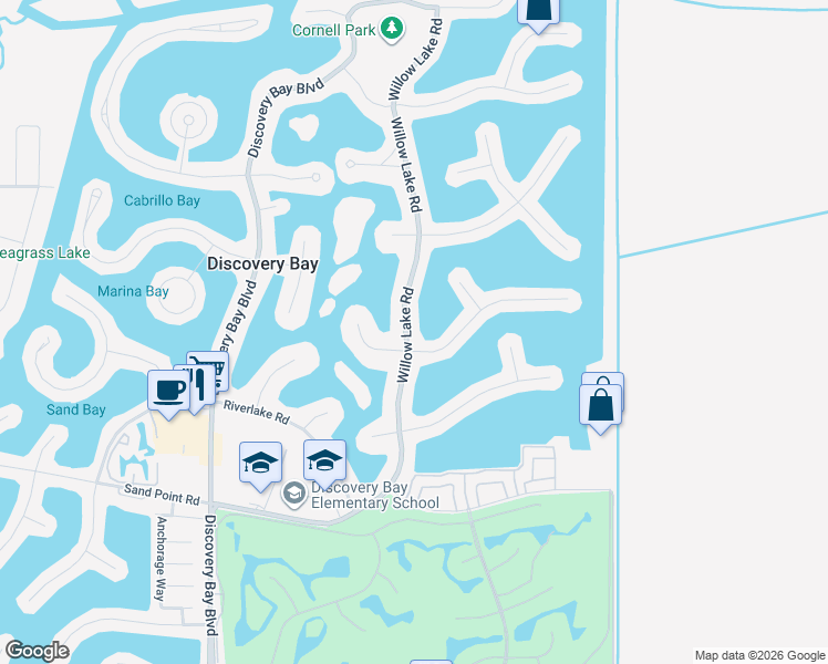 map of restaurants, bars, coffee shops, grocery stores, and more near 1301 Willow Lake Road in Discovery Bay