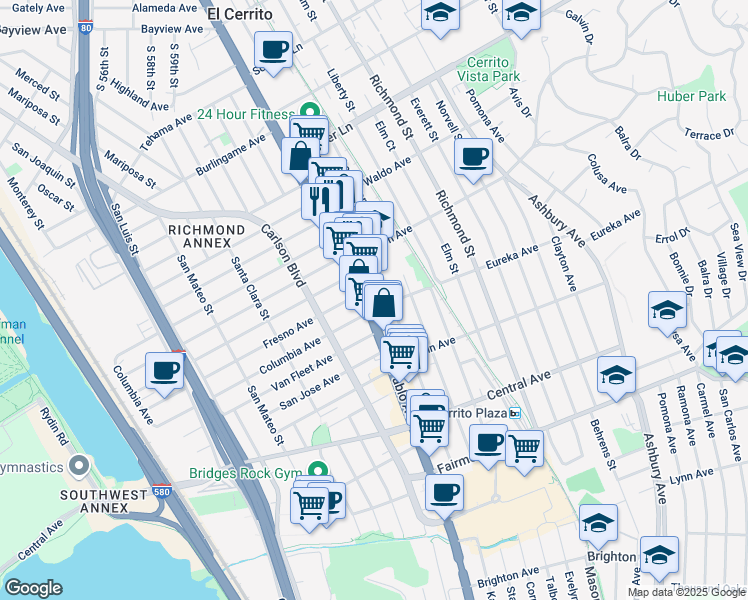 map of restaurants, bars, coffee shops, grocery stores, and more near 10300 San Pablo Avenue in El Cerrito
