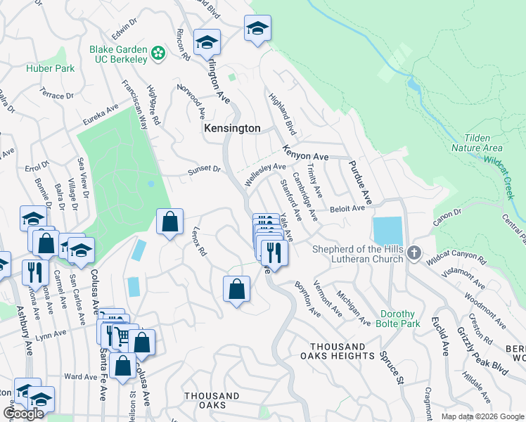 map of restaurants, bars, coffee shops, grocery stores, and more near 220 Amherst Avenue in Kensington