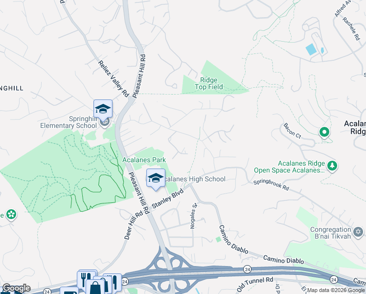 map of restaurants, bars, coffee shops, grocery stores, and more near 1257 Laurel Lane in Lafayette