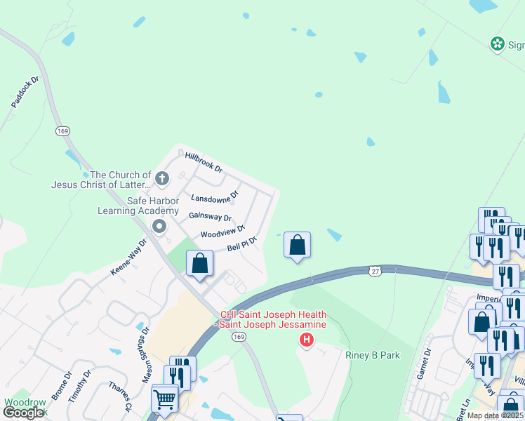 map of restaurants, bars, coffee shops, grocery stores, and more near 529 Bell Place Drive in Nicholasville