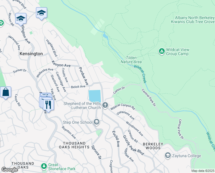 map of restaurants, bars, coffee shops, grocery stores, and more near 605 Plateau Drive in Kensington