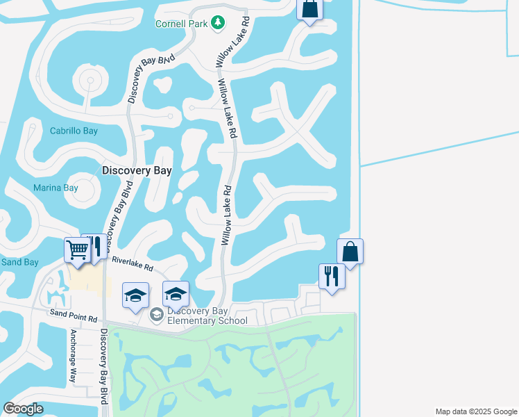 map of restaurants, bars, coffee shops, grocery stores, and more near 5643 Drakes Drive in Discovery Bay