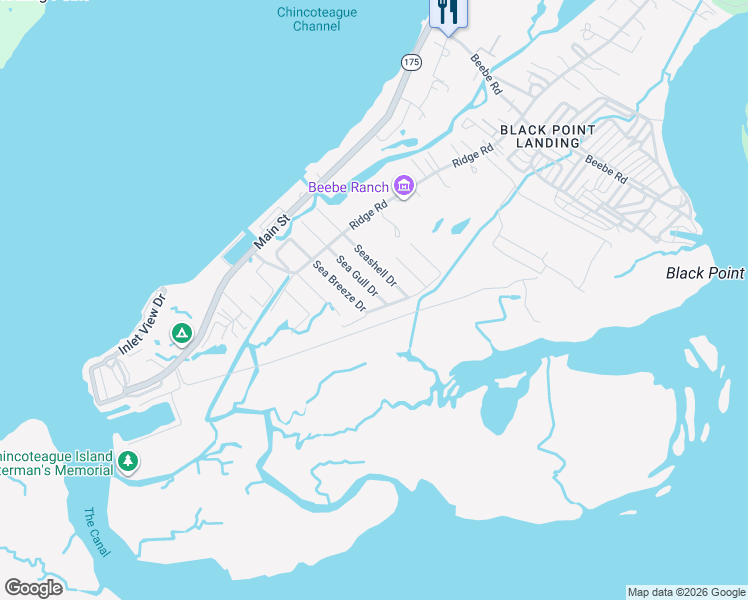 map of restaurants, bars, coffee shops, grocery stores, and more near 3045-3071 Sea Shore Dr in Chincoteague Island