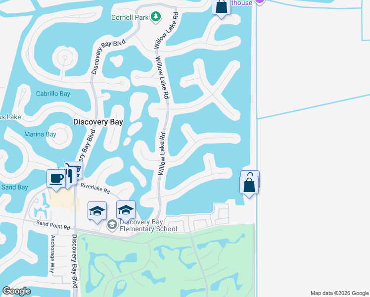 map of restaurants, bars, coffee shops, grocery stores, and more near 5643 Drakes Drive in Discovery Bay