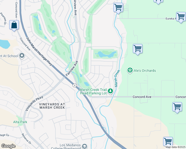 map of restaurants, bars, coffee shops, grocery stores, and more near 1381 Bonum Way in Brentwood