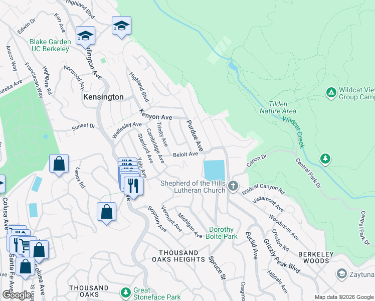 map of restaurants, bars, coffee shops, grocery stores, and more near 290 Colgate Avenue in Kensington