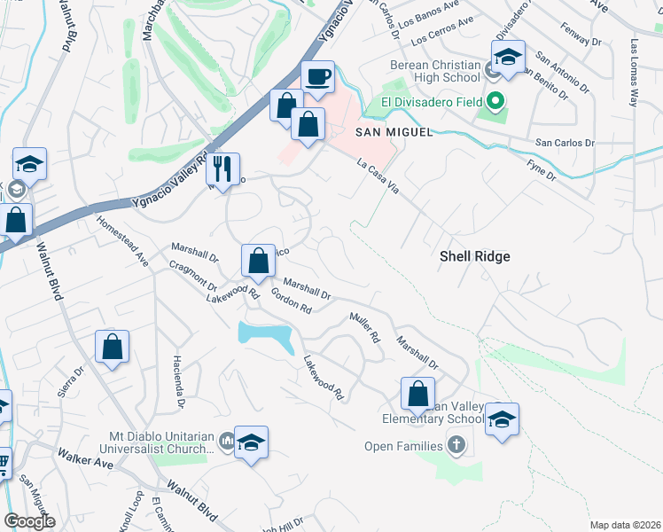 map of restaurants, bars, coffee shops, grocery stores, and more near 624 Montezuma Court in Walnut Creek