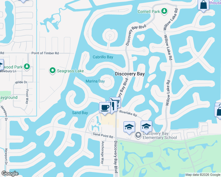 map of restaurants, bars, coffee shops, grocery stores, and more near 1240 Marina Circle in Discovery Bay