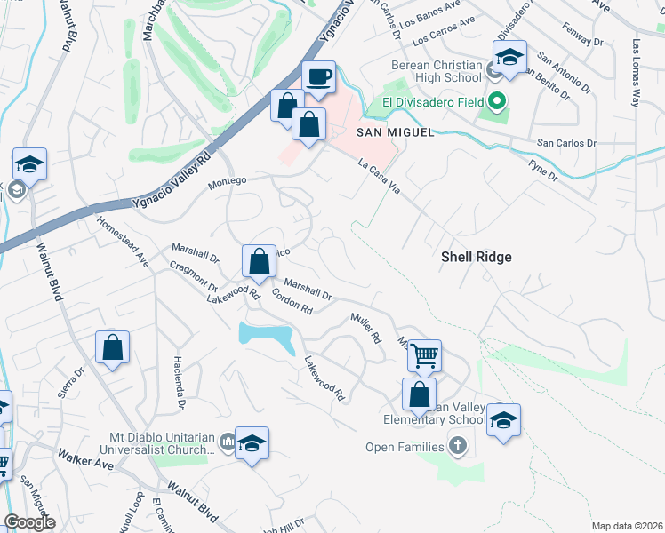 map of restaurants, bars, coffee shops, grocery stores, and more near 624 Montezuma Court in Walnut Creek