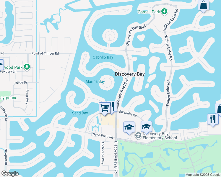 map of restaurants, bars, coffee shops, grocery stores, and more near 1240 Marina Circle in Discovery Bay