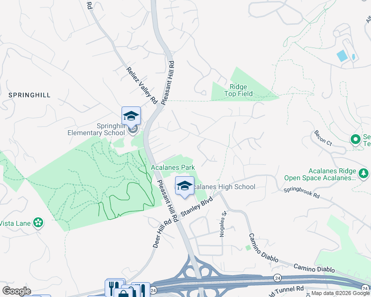 map of restaurants, bars, coffee shops, grocery stores, and more near 1273 Laurel Lane in Lafayette
