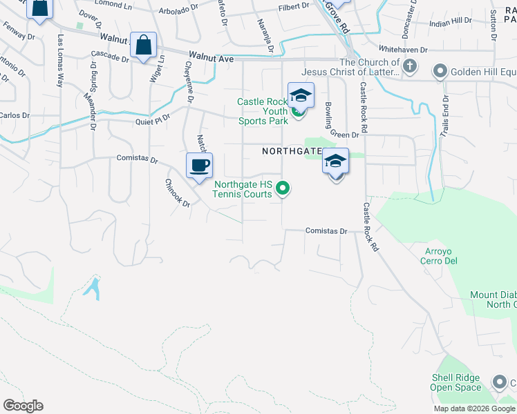 map of restaurants, bars, coffee shops, grocery stores, and more near 2737 Harland Court in Walnut Creek