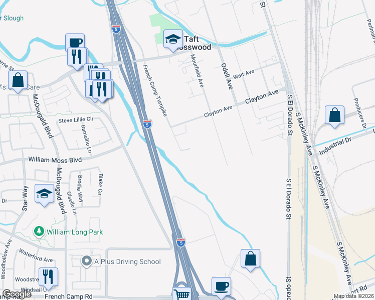 map of restaurants, bars, coffee shops, grocery stores, and more near 3911 French Camp Turnpike in Stockton