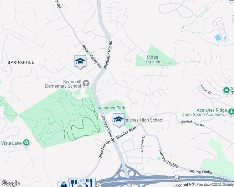 map of restaurants, bars, coffee shops, grocery stores, and more near 1273 Laurel Lane in Lafayette