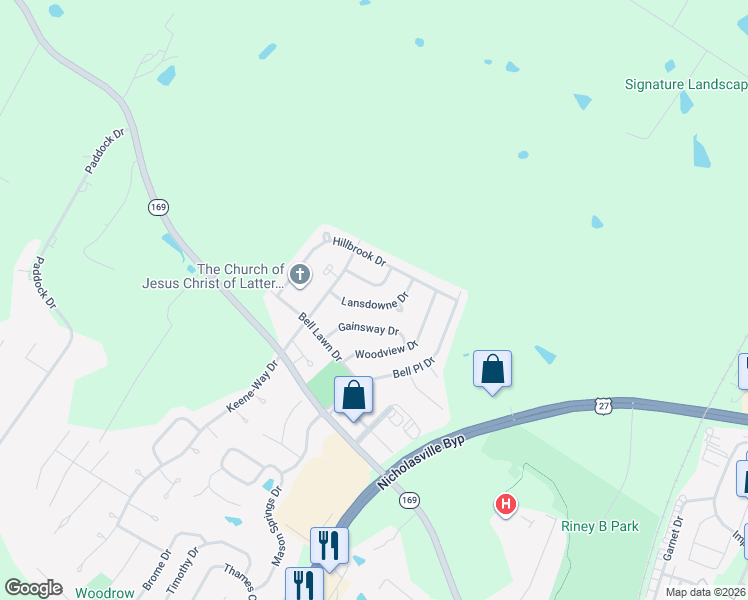 map of restaurants, bars, coffee shops, grocery stores, and more near 133 Gainsway Drive in Nicholasville