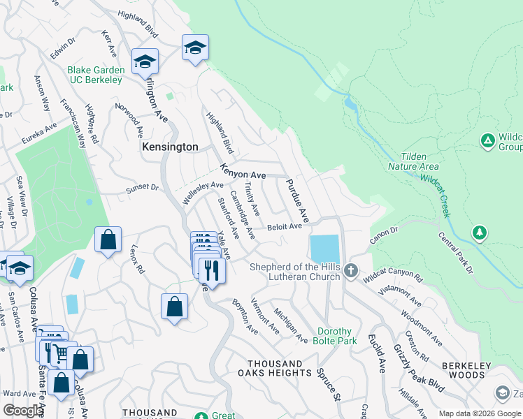 map of restaurants, bars, coffee shops, grocery stores, and more near 243 Columbia Avenue in Kensington