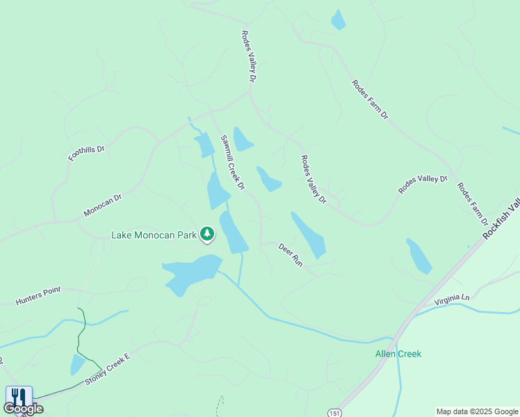 map of restaurants, bars, coffee shops, grocery stores, and more near 1 Sawmill Creek Drive in Nellysford