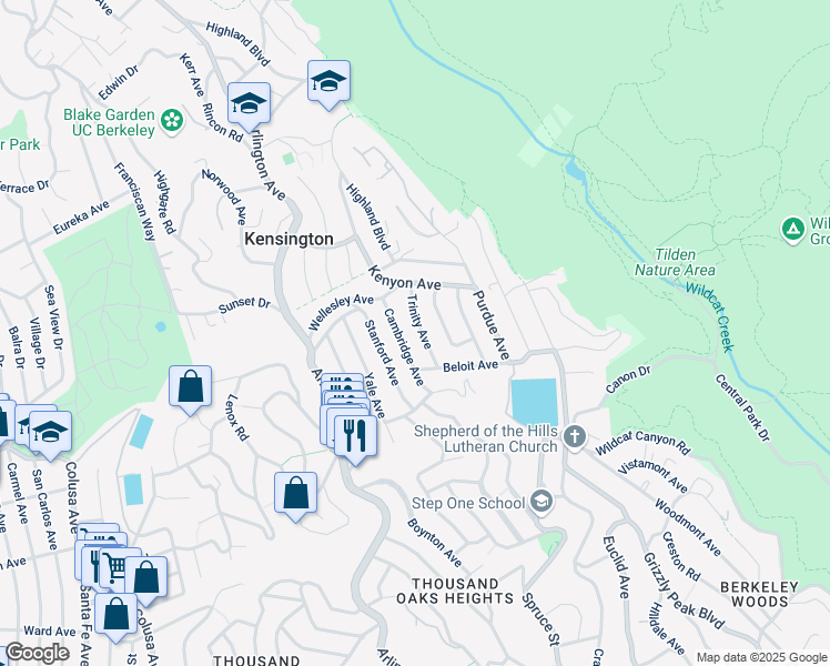 map of restaurants, bars, coffee shops, grocery stores, and more near 242 Trinity Avenue in Kensington