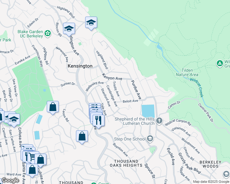 map of restaurants, bars, coffee shops, grocery stores, and more near 242 Trinity Avenue in Kensington