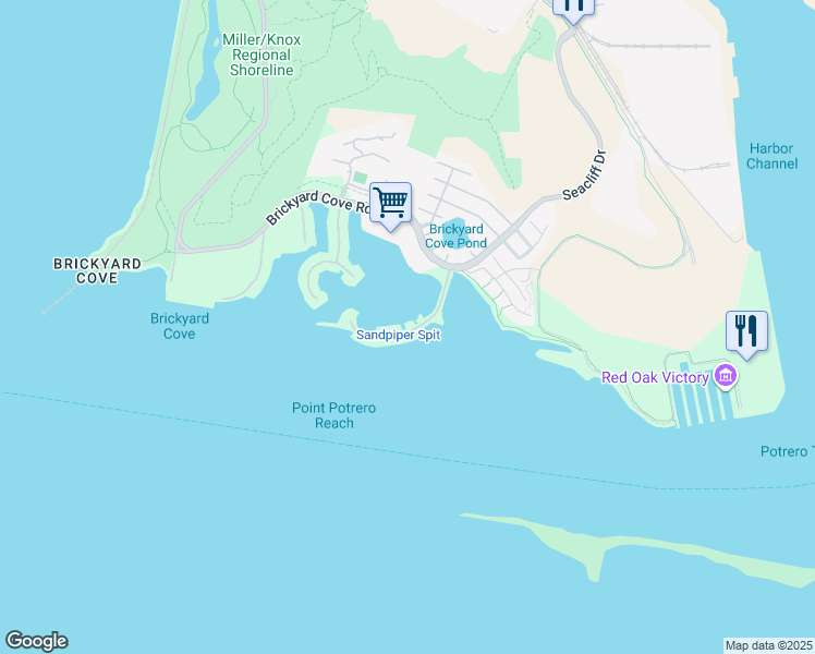 map of restaurants, bars, coffee shops, grocery stores, and more near 1417 Sandpiper Spit in Richmond