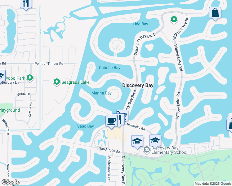 map of restaurants, bars, coffee shops, grocery stores, and more near 1203 Marina Circle in Discovery Bay