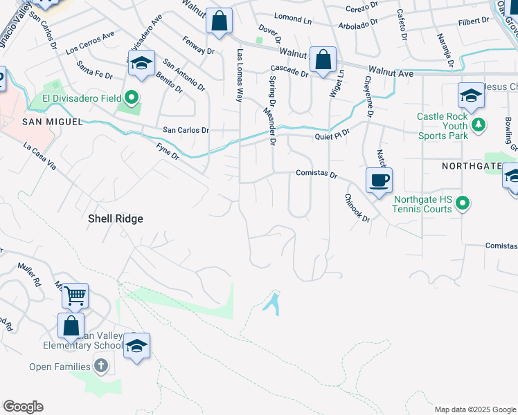 map of restaurants, bars, coffee shops, grocery stores, and more near 1032 Millbrook Court in Walnut Creek