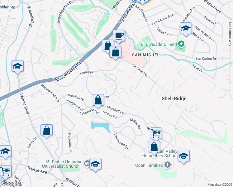 map of restaurants, bars, coffee shops, grocery stores, and more near 1430 Tampico in Walnut Creek