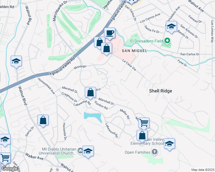 map of restaurants, bars, coffee shops, grocery stores, and more near 1430 Tampico in Walnut Creek