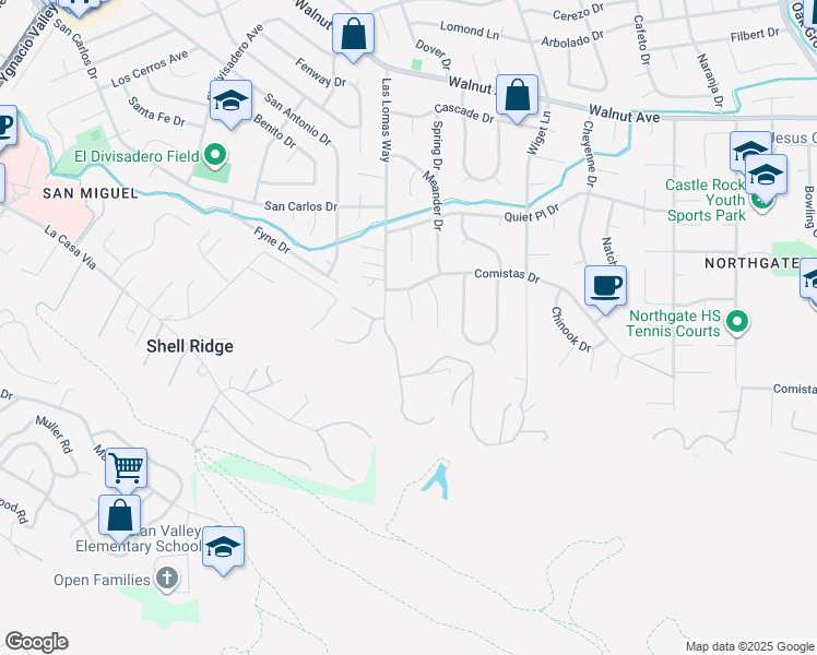 map of restaurants, bars, coffee shops, grocery stores, and more near 1031 Millbrook Court in Walnut Creek