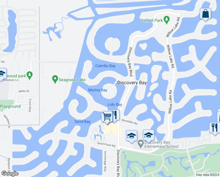 map of restaurants, bars, coffee shops, grocery stores, and more near 1203 Marina Circle in Discovery Bay
