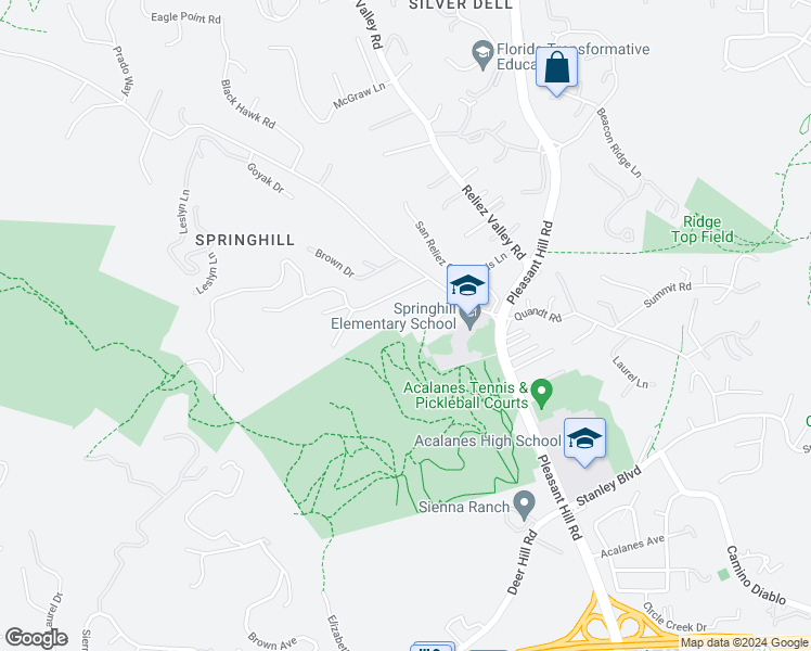 map of restaurants, bars, coffee shops, grocery stores, and more near 1331 San Reliez Court in Lafayette