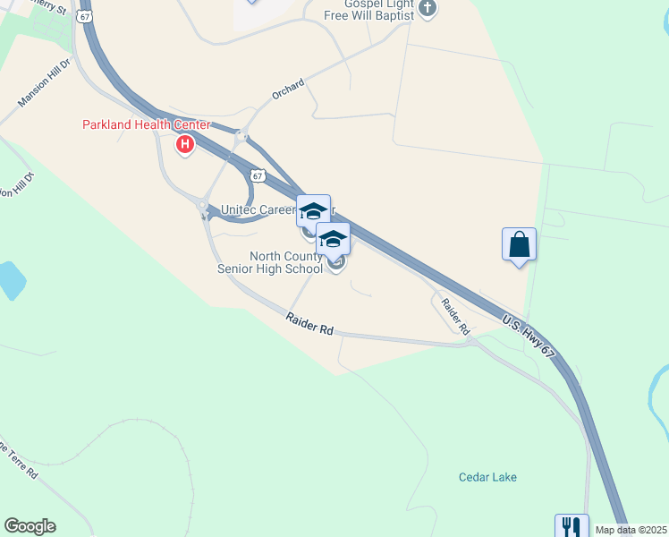 map of restaurants, bars, coffee shops, grocery stores, and more near 7151 Raider Road in Bonne Terre