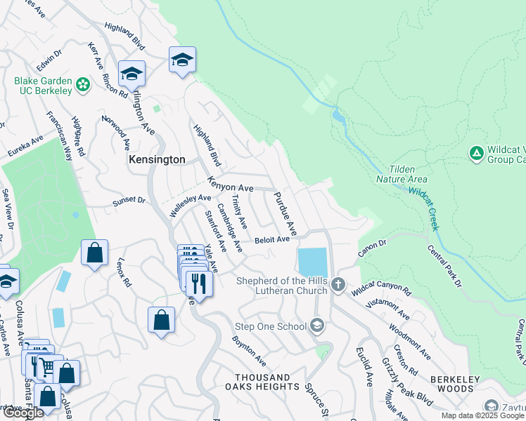 map of restaurants, bars, coffee shops, grocery stores, and more near 243 Columbia Avenue in Kensington
