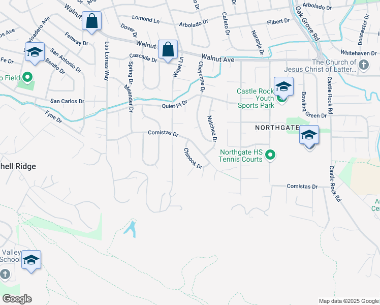 map of restaurants, bars, coffee shops, grocery stores, and more near 2560 Chinook Drive in Walnut Creek