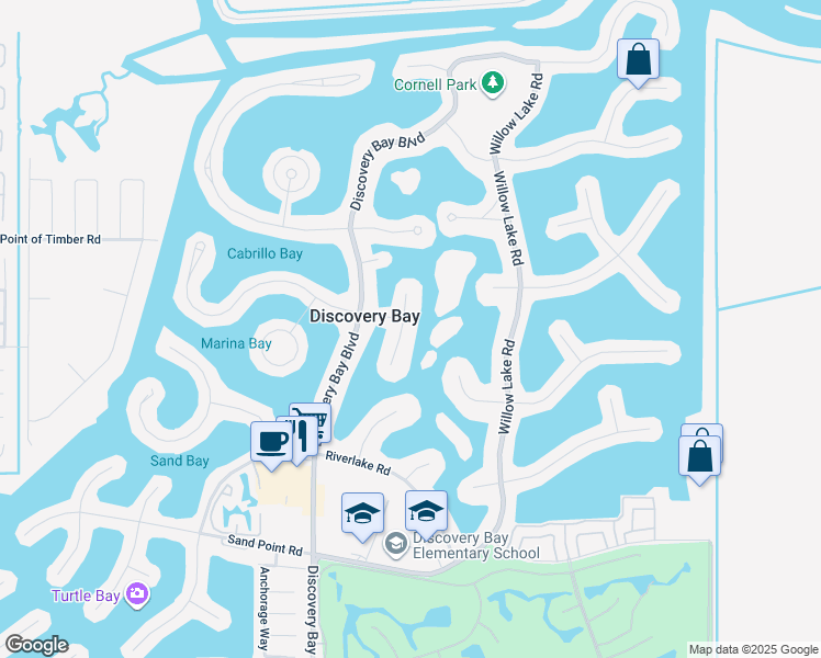 map of restaurants, bars, coffee shops, grocery stores, and more near 1205 Beach Court in Discovery Bay
