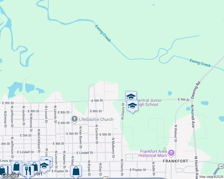 map of restaurants, bars, coffee shops, grocery stores, and more near 1405 Ryan Court in West Frankfort