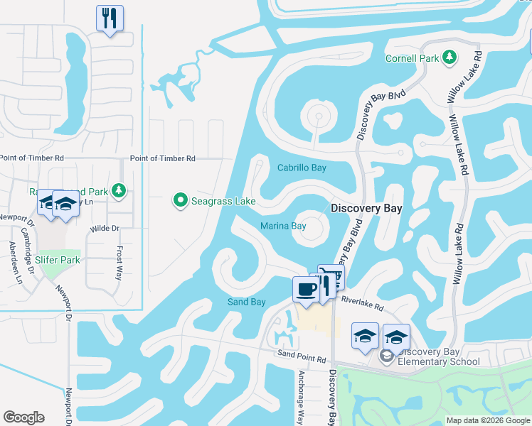 map of restaurants, bars, coffee shops, grocery stores, and more near 4910 Cabrillo Point in Discovery Bay