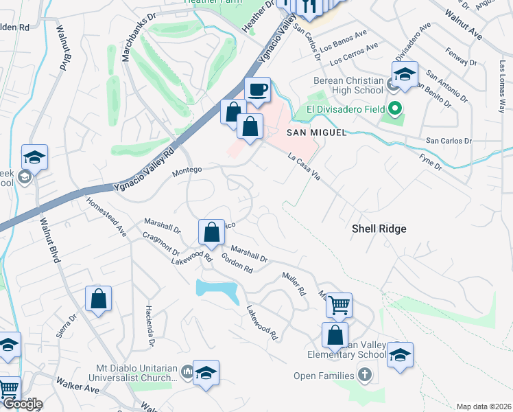 map of restaurants, bars, coffee shops, grocery stores, and more near 683 Tampico in Walnut Creek
