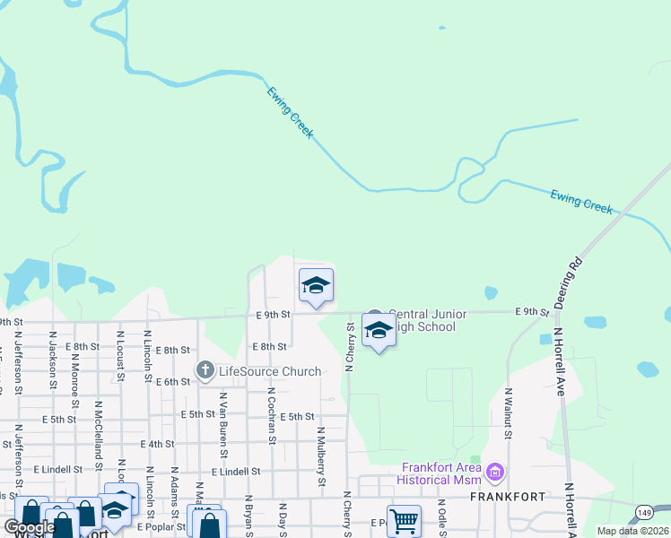map of restaurants, bars, coffee shops, grocery stores, and more near 1405 Ryan Court in West Frankfort