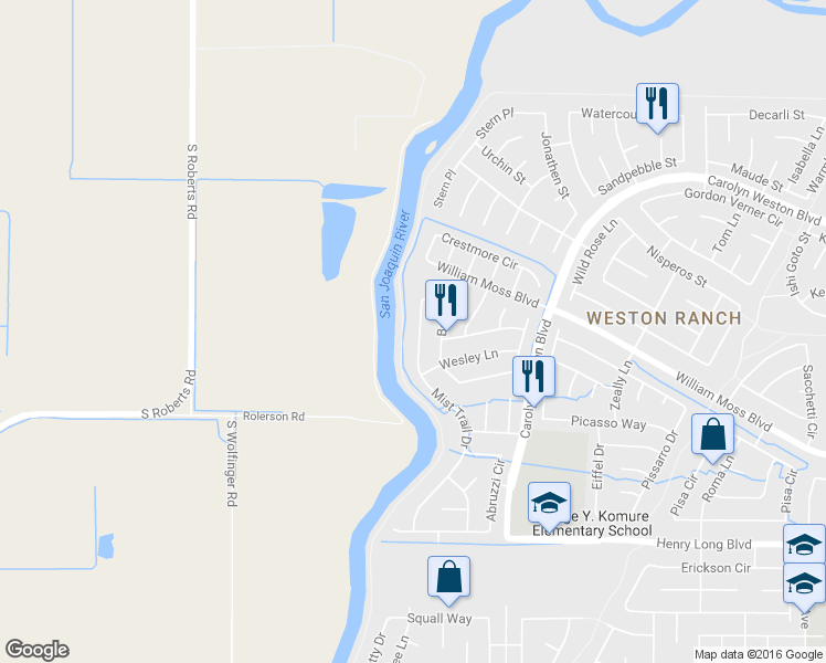 map of restaurants, bars, coffee shops, grocery stores, and more near 4083 Mist Trail Drive in Stockton