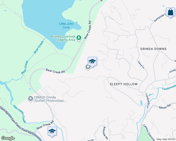 map of restaurants, bars, coffee shops, grocery stores, and more near 20 Washington Lane in Orinda