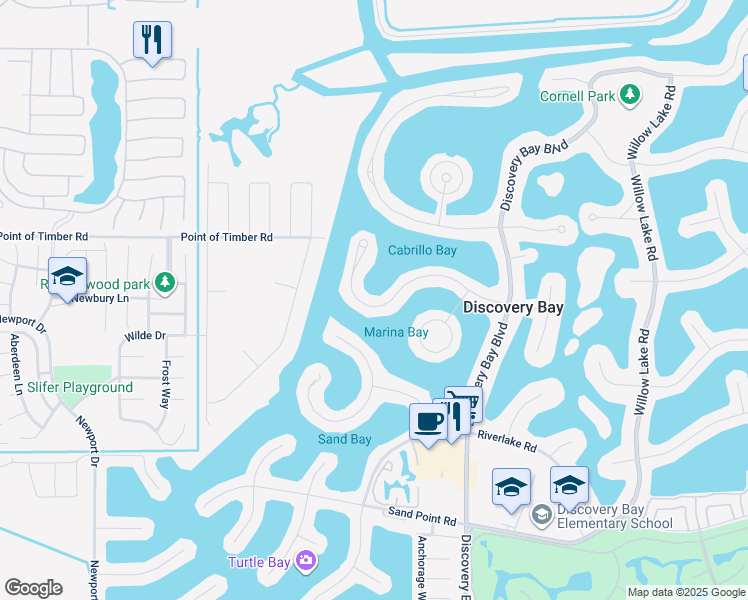 map of restaurants, bars, coffee shops, grocery stores, and more near 4911 Cabrillo Point in Discovery Bay