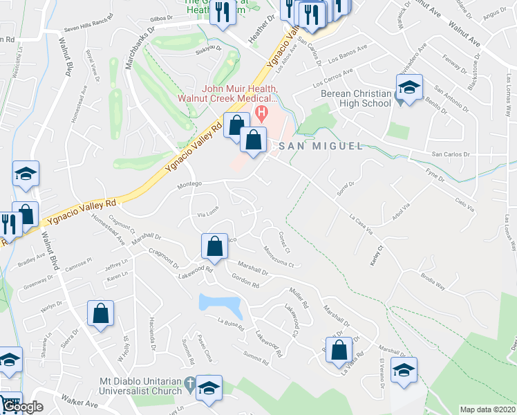 map of restaurants, bars, coffee shops, grocery stores, and more near 729 Tampico in Walnut Creek