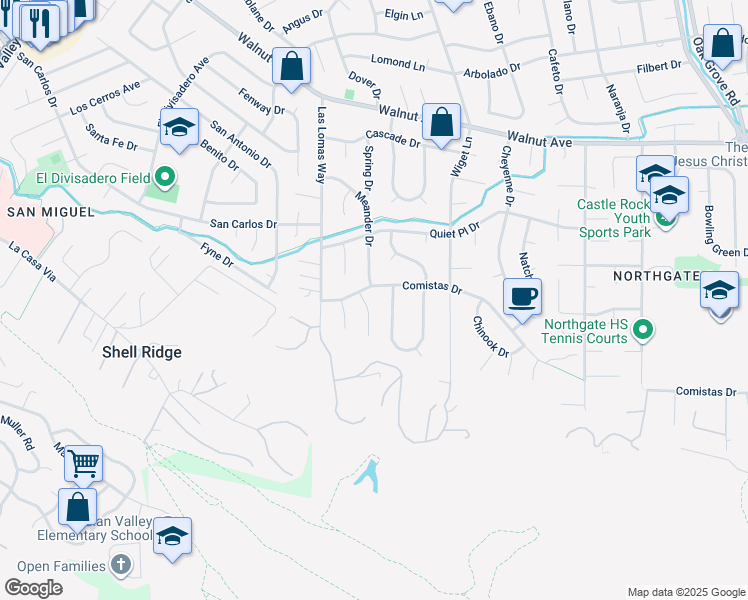 map of restaurants, bars, coffee shops, grocery stores, and more near 1010 Crystal Court in Walnut Creek