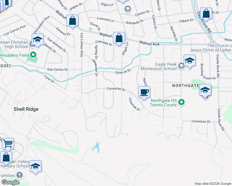 map of restaurants, bars, coffee shops, grocery stores, and more near 959 Wiget Lane in Walnut Creek