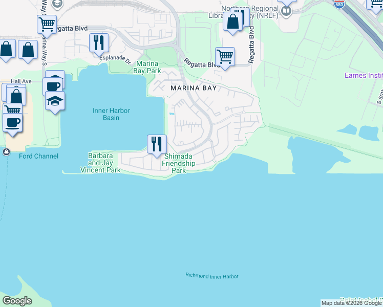 map of restaurants, bars, coffee shops, grocery stores, and more near 35 Southwind Circle in Richmond