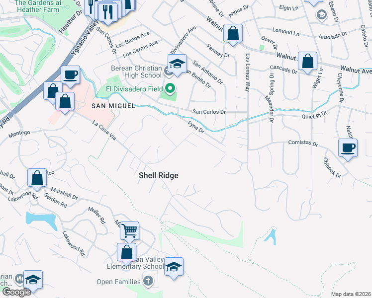 map of restaurants, bars, coffee shops, grocery stores, and more near 464 Arbol Via in Walnut Creek